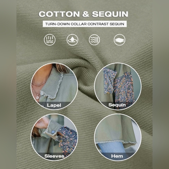 Women Sequin Patchwork Long Sleeve Sparkle Casual Glitter Jeans Bomber Jacket - Picture 9 of 10